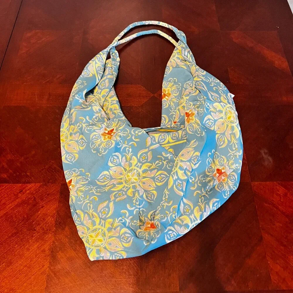 Modaposa‎ Hobo Beach Bag W/ Zip Closure Floral Print Blue & Yellow